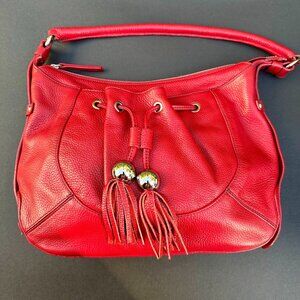 Red Pebbled Leather Furla Handbag - Hardly Used - See description for one defect